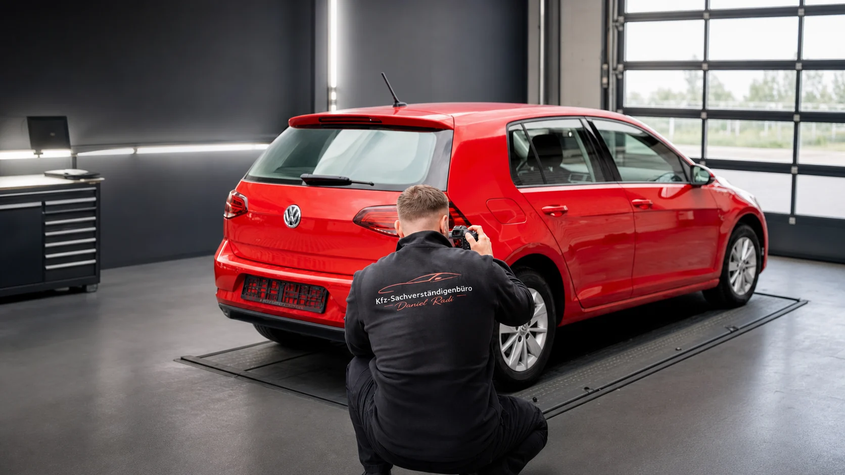 Daniel Rudi prüft ein Fahrzeug im professionellen Prüfbereich für Germersheim und der Südpfalz